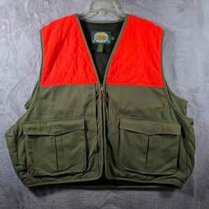 Cabelas Hunting Vest Mens 2XL Green Orange Upland Game Bag Zip Utility Outdoor
